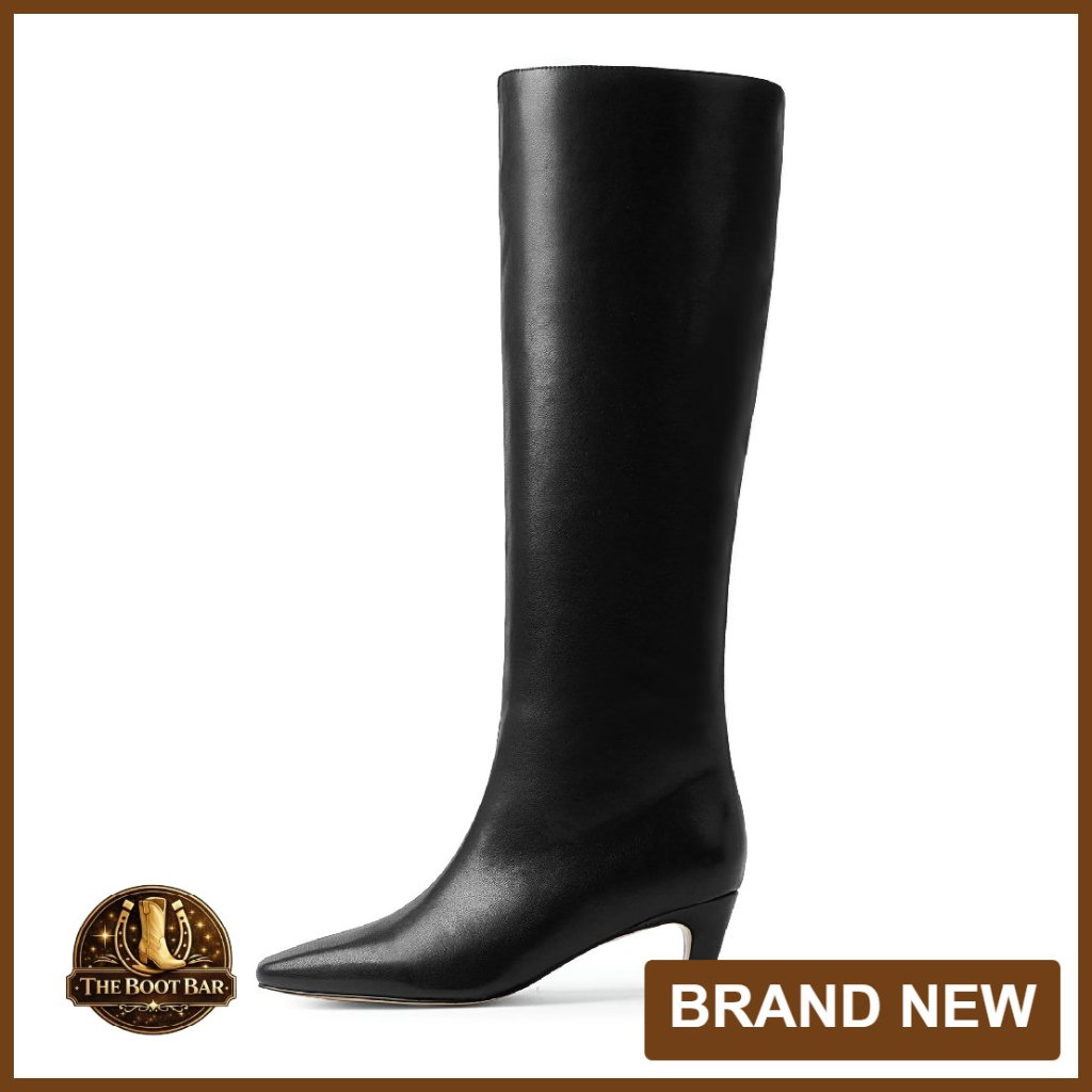 Kitten Heel Knee High Boots Square Toe Pu Leather Womens Fashion Long Boots